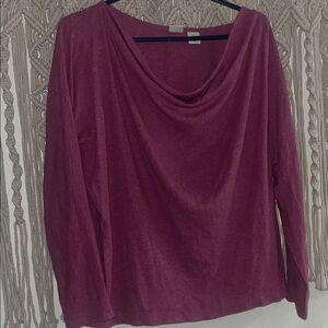 Lucy & Laurel Draped Neck Long Sleeve Top in Plum